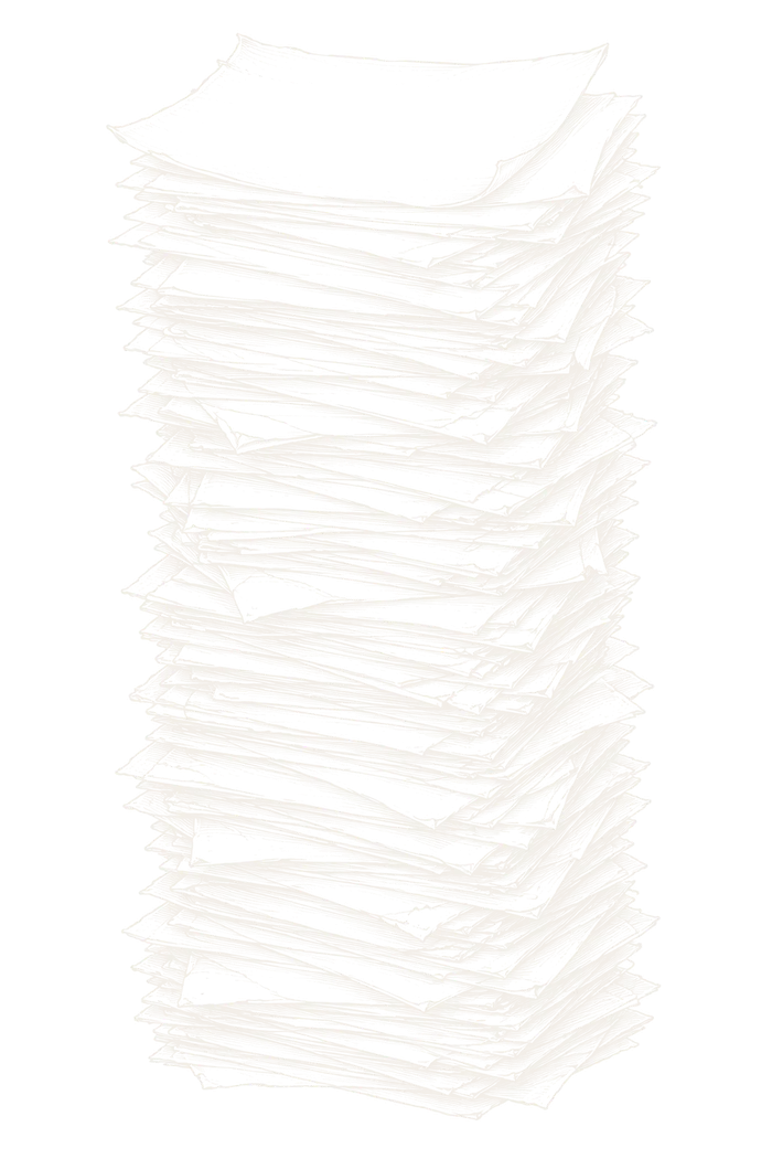 A tall, uneven stack of blank paper documents, still growing.